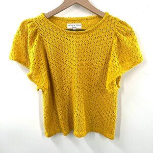 Texture & Thread madewell eyelet spring yellow flutter sleeve top boho blouse S